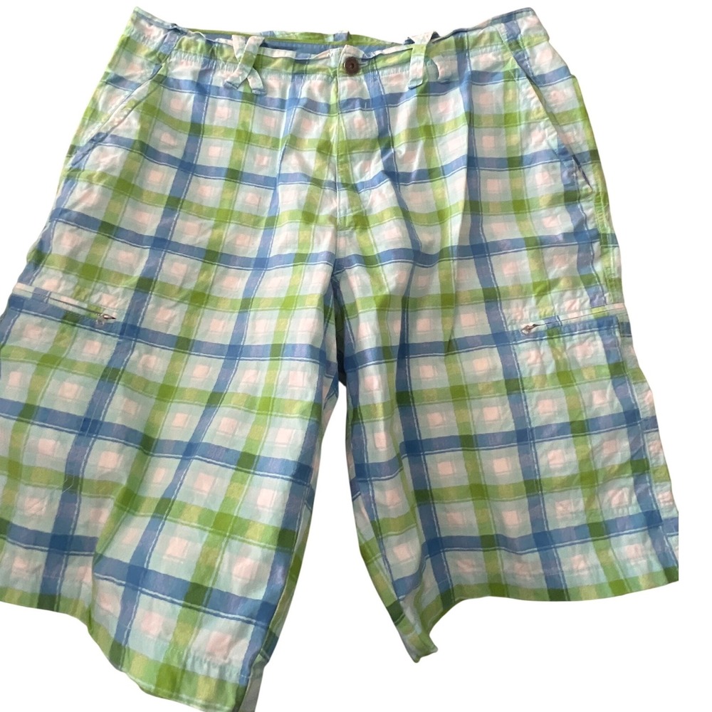 Jordan Mens Plaid Cargo Shorts Blue Green White Size 38 Cotton Jumpman Y2K Retro
